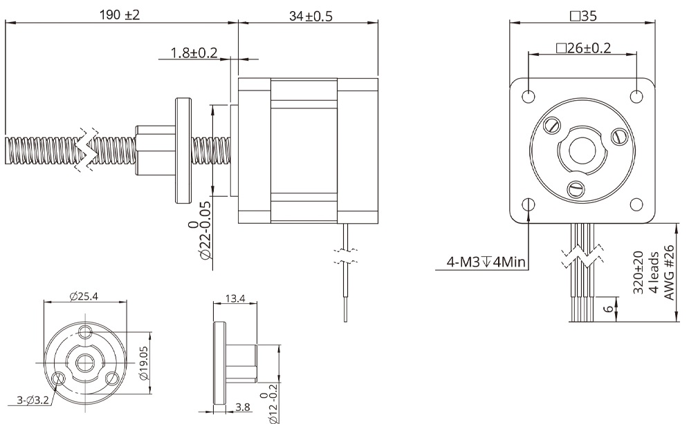 استپ موتور لید اسکرو (3.5V 1A) NEMA14 14E211054